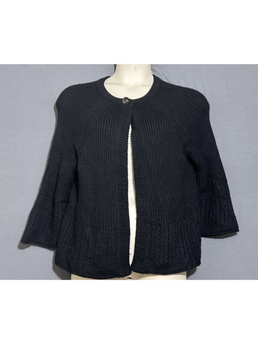 Women’s Merino Wool Cardigan Sz XXL Black One Button Open Front Bell Sleeves